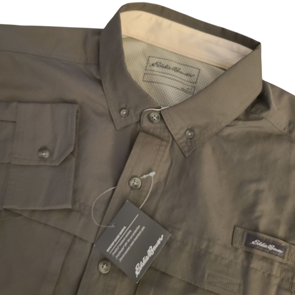 Eddie Bauer Men's Large Button Down Long Sleeve Ripstop Fisherman Guide Shirt